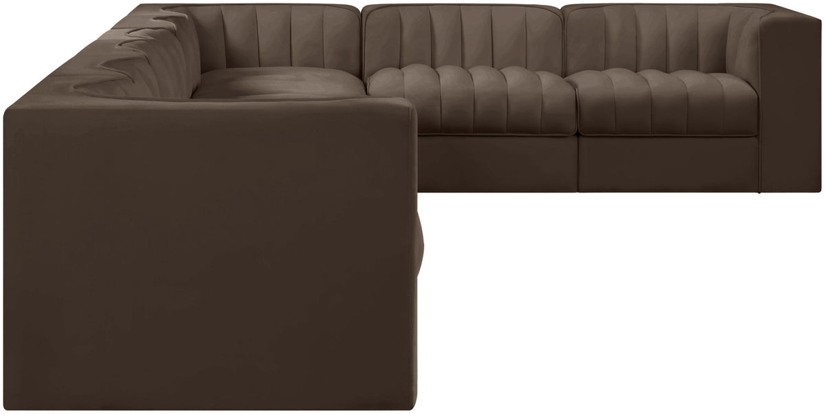 Rummi - Velvet Performance Fabric Upholstered 8 Piece Modular Sectional (With 3 Corner Chairs)