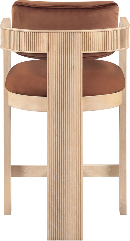 Sacha - Velvet Stool With Natural Base