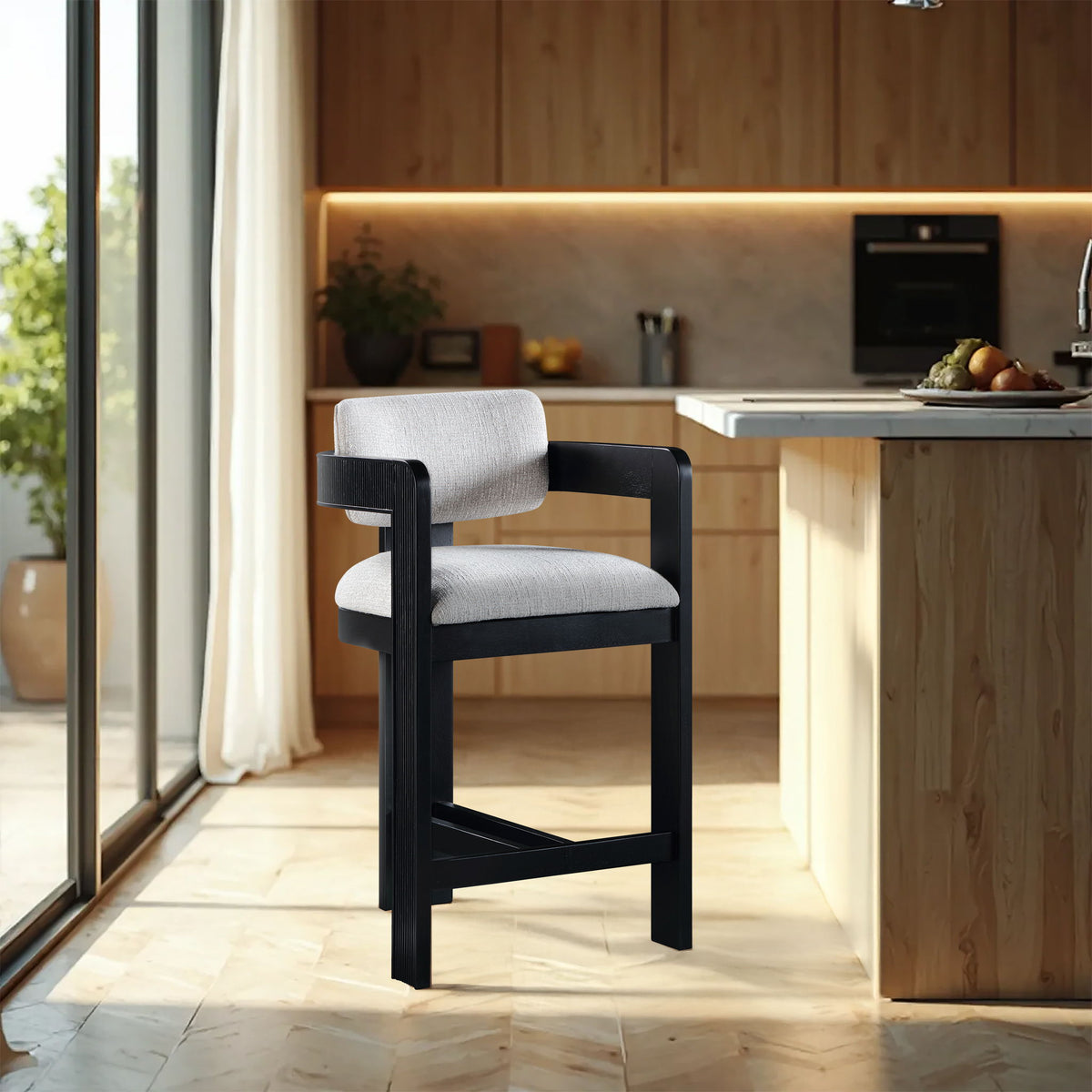 Sacha - Linen Stool With Black Base