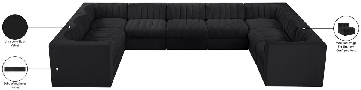 Rummi - Velvet Performance Fabric Upholstered 9 Piece Modular Sectional