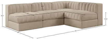 Rummi - Armless Velvet Performance Fabric Upholstered 4 Piece Modular Sectional
