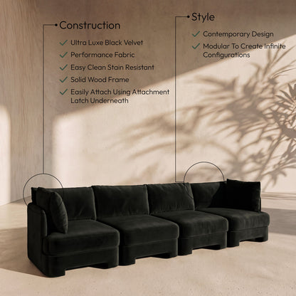 Hammond - Velvet Performance Fabric Upholstered 4 Piece Sofa