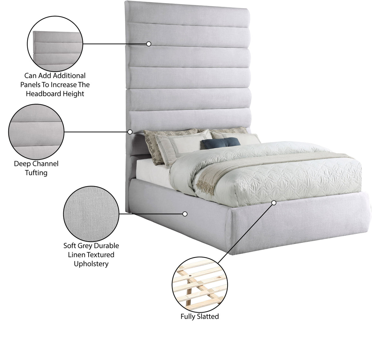 Adam - Linen Fabric Bed With 89" Headboard