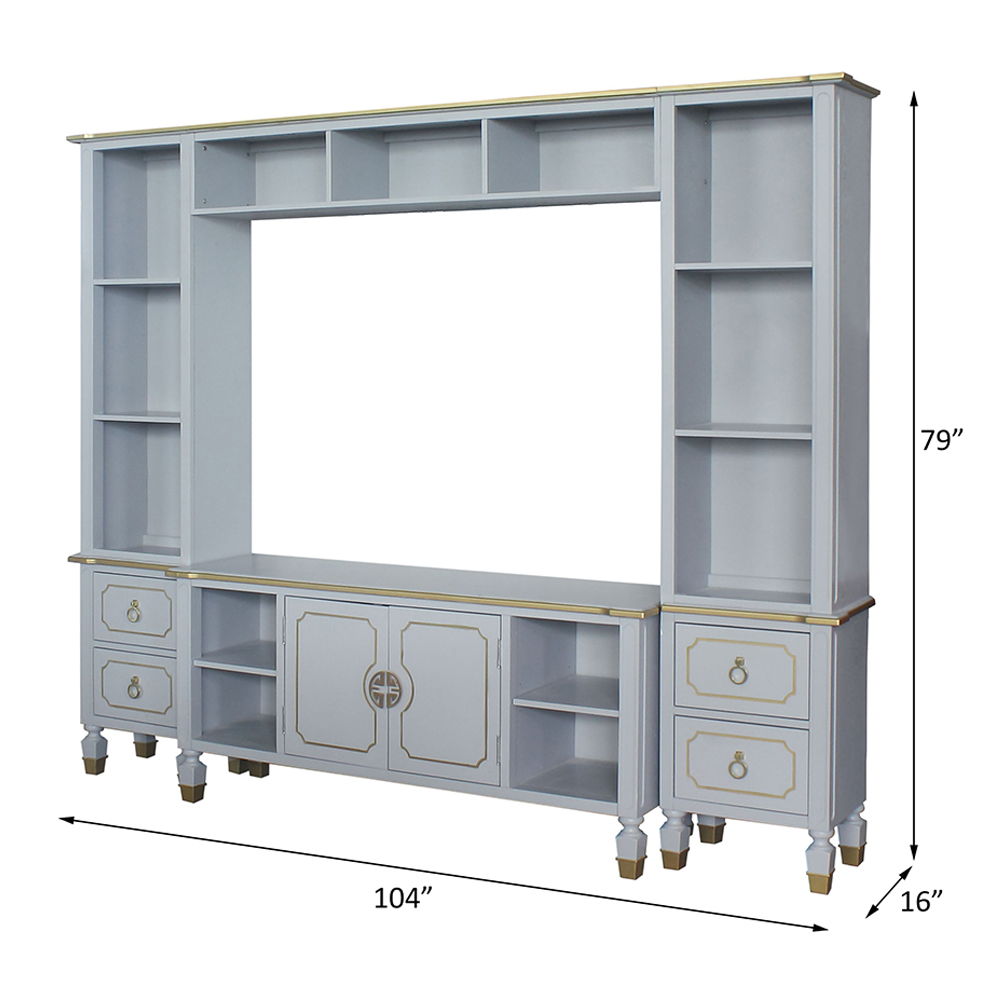 House Marchese - Entertainment Center - Gold Trim & Pearl Gray