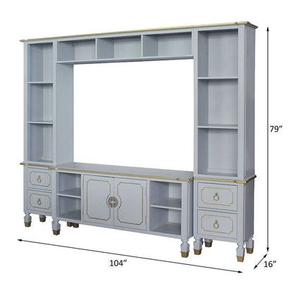House Marchese - Entertainment Center - Gold Trim & Pearl Gray