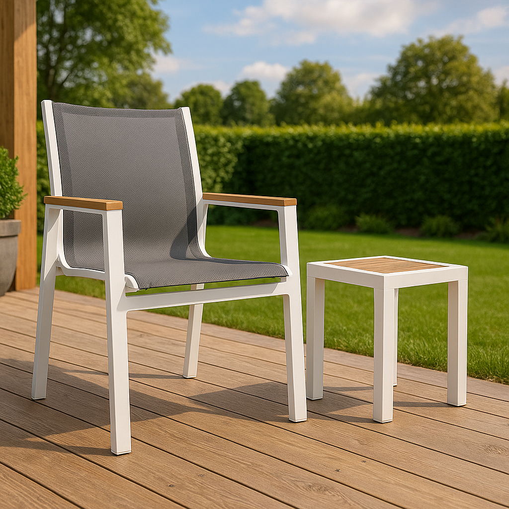 Nizuc - Outdoor Patio Dining Arm Chair With White Frame And Natural Arms (Set of 2)