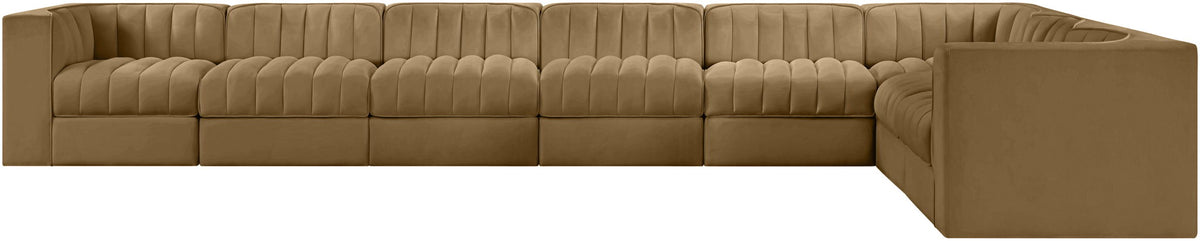 Rummi - Velvet Performance Fabric Upholstered 8 Piece Modular Sectional (With 3 Corner Chairs)