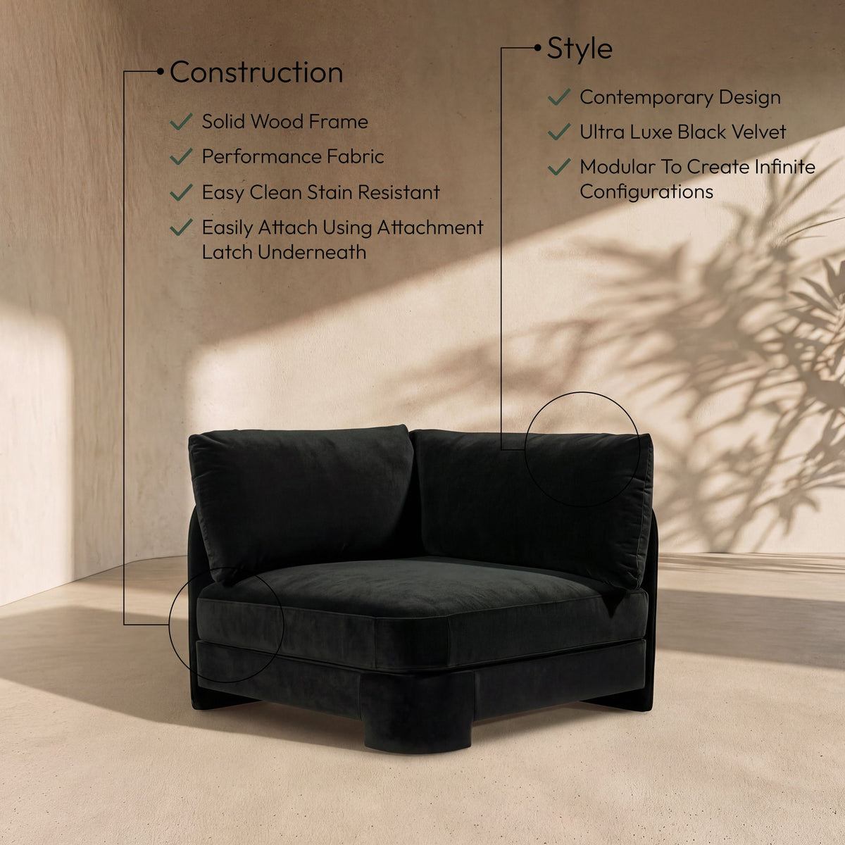 Hammond - Velvet Performance Fabric Upholstered Corner Chair