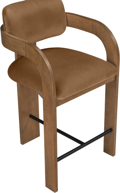 Cedra - Velvet Performance Fabric Upholstered Counter Stool - Brown Frame