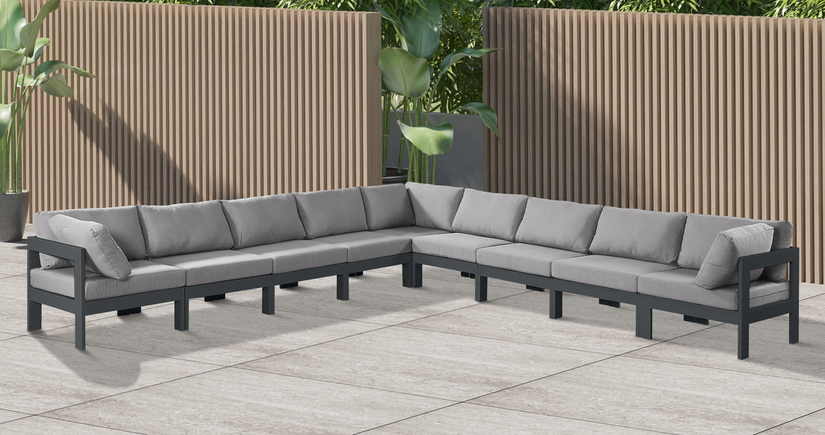 Nizuc - Outdoor Patio 9 Piece Modular Sectional With Gray Frame