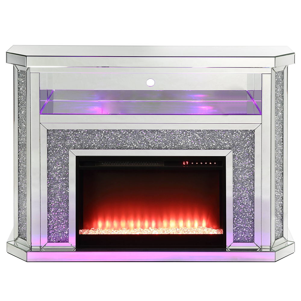Noralie - 51" Fireplace With LED - Mirrored & Faux Diamonds