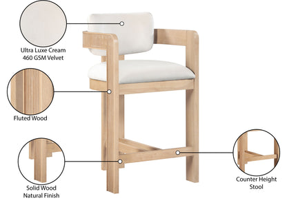 Sacha - Velvet Stool With Natural Base