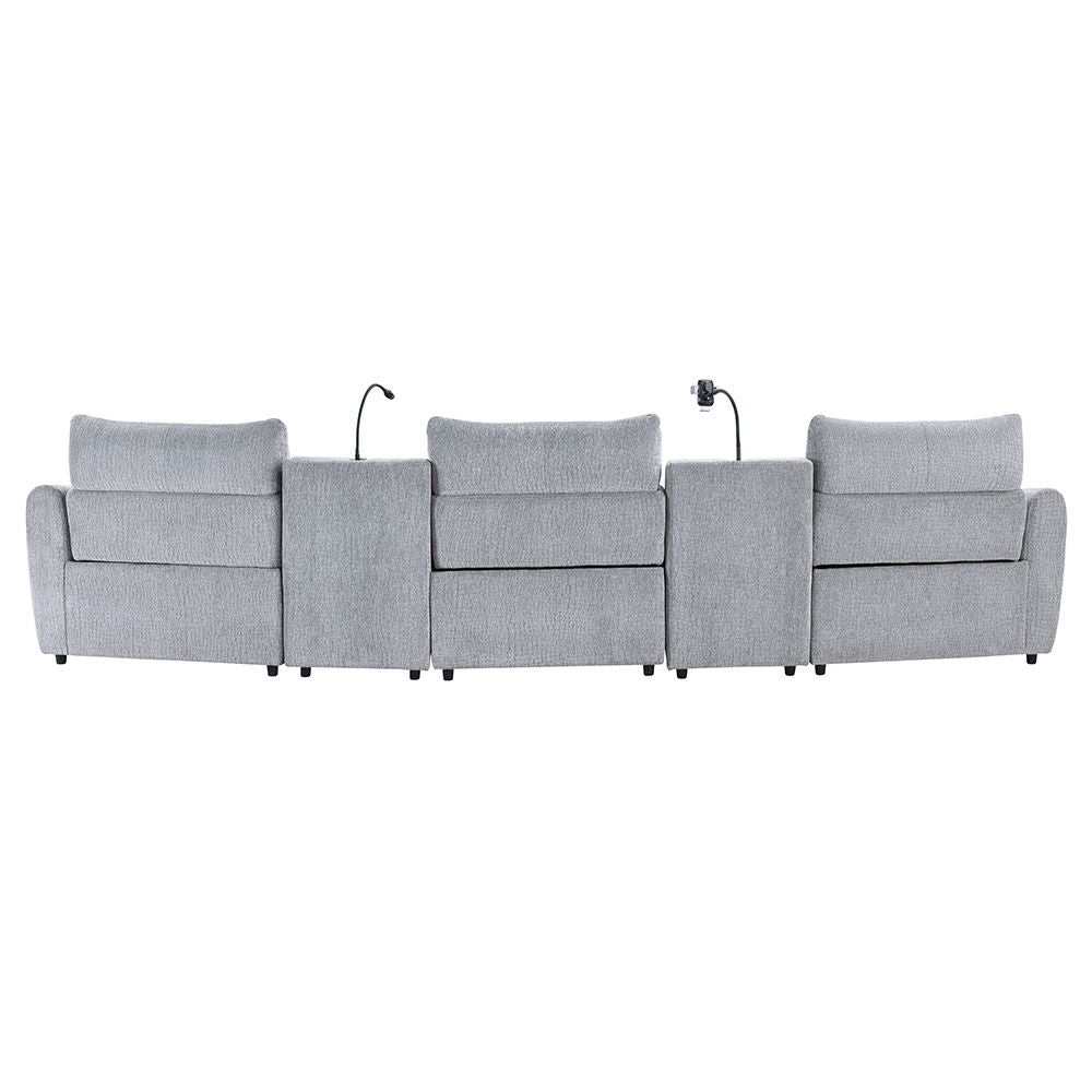 Fullar - Modular Console With Wireless Charger - Light Gary Chenille