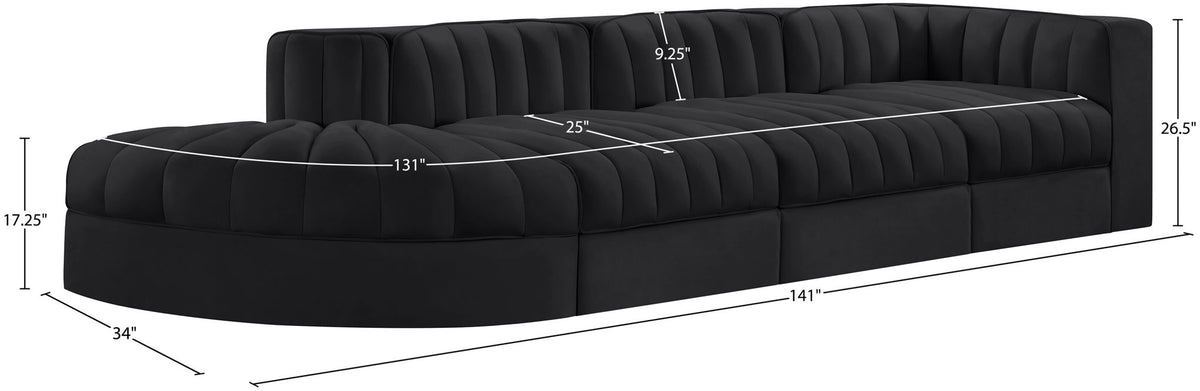 Rummi - Velvet Performance Fabric Upholstered 4 Piece Modular Sectional With Reverse Corner Chair