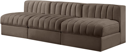 Rummi - Velvet Performance Fabric Upholstered 3 Piece Modular Armless Sofa