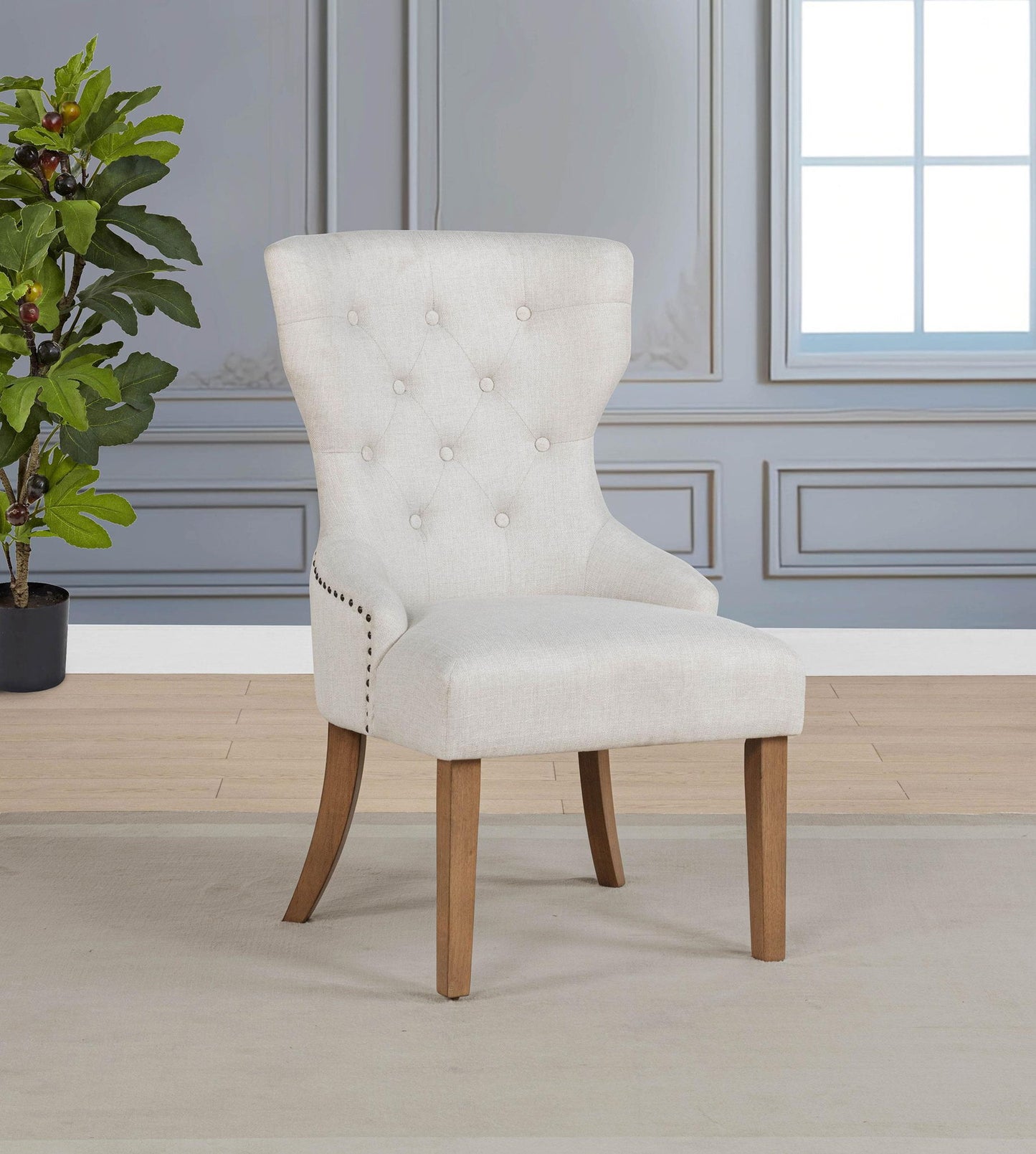 Baney Fabric Upholstered Dining Side Chair Beige and Rustic Honey