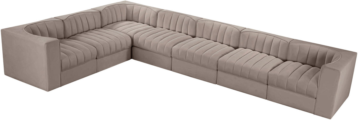 Rummi - Velvet Performance Fabric Upholstered 7 Piece Modular Sectional (With 3 Corner Chairs)