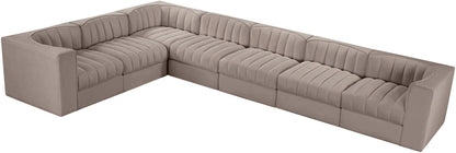 Rummi - Velvet Performance Fabric Upholstered 7 Piece Modular Sectional (With 3 Corner Chairs)