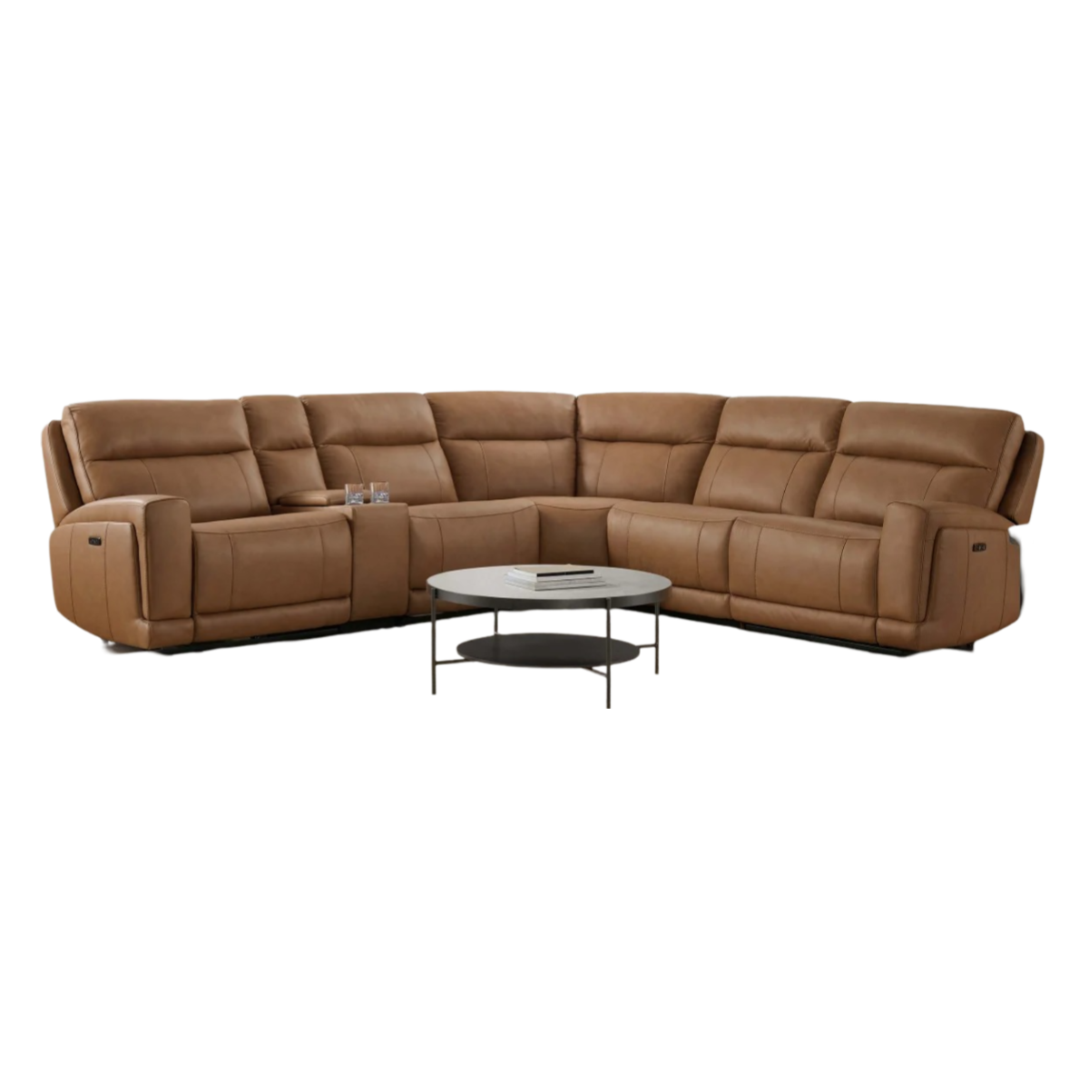 LAURETTA 6-PIECE LEATHER POWER RECLINING SECTIONAL WITH POWER HEADRESTS