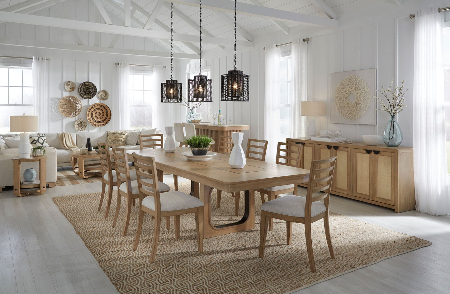 Escape - Dining Table With Extensions - Glazed Natural Oak / Black Metal Trim