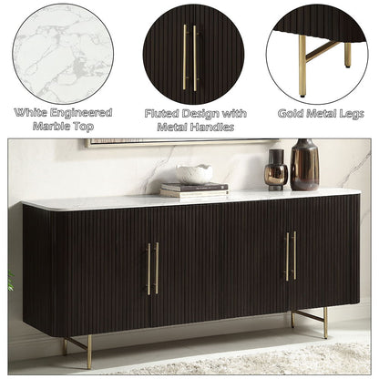 Clayten - Server - White Natural Marble Top & Espresso