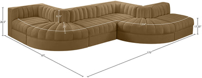 Rummi - Rounded Velvet Performance Fabric Upholstered 6 Piece Modular Sectional