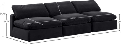 Comfy - Velvet Modular Armless Sofa 3 Seats