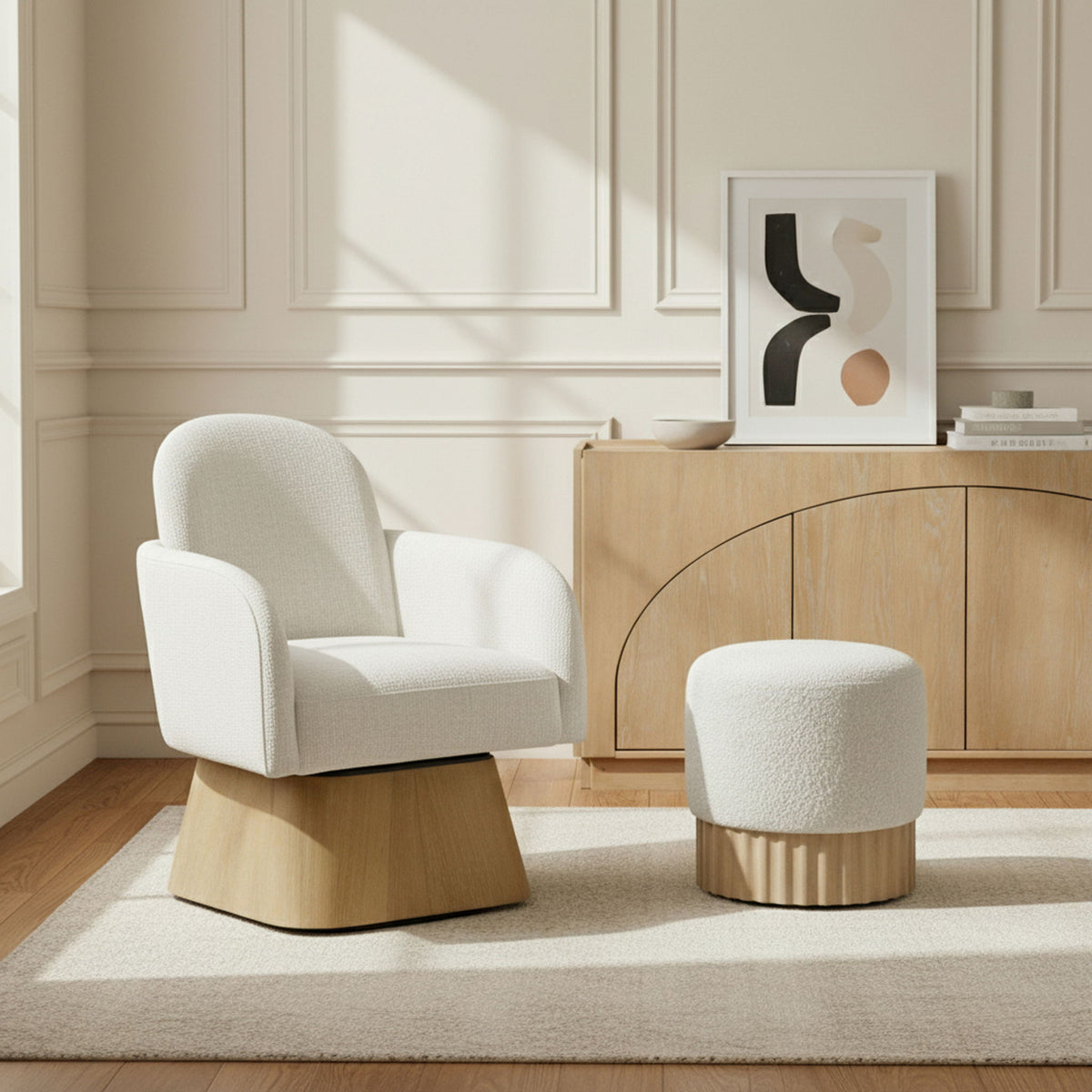 Marlowe - Linen Textured Fabric Upholstered Swivel Accent Chair - Stained Natural