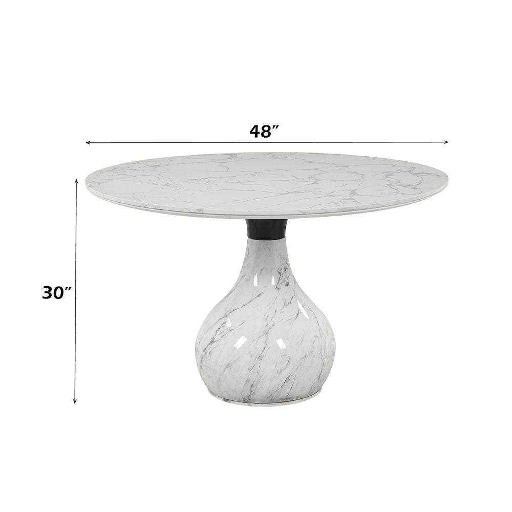 Koen - Round Dining Table, Engineering Marble Top - White & Black