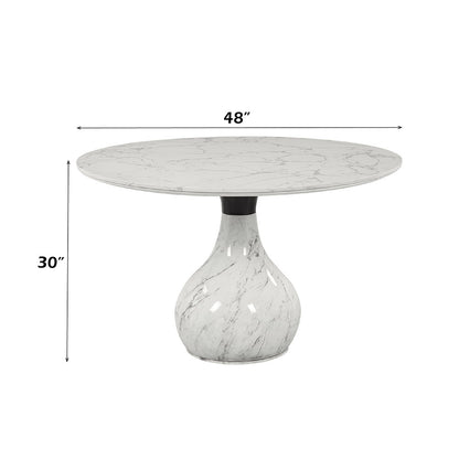 Koen - Round Dining Table, Engineering Marble Top - White & Black