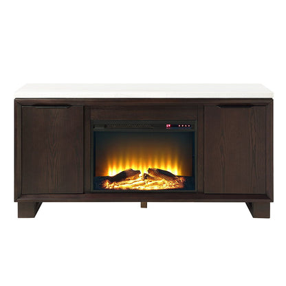 Edwyn - Server With Fireplace - Natural Marble Top & Espresso