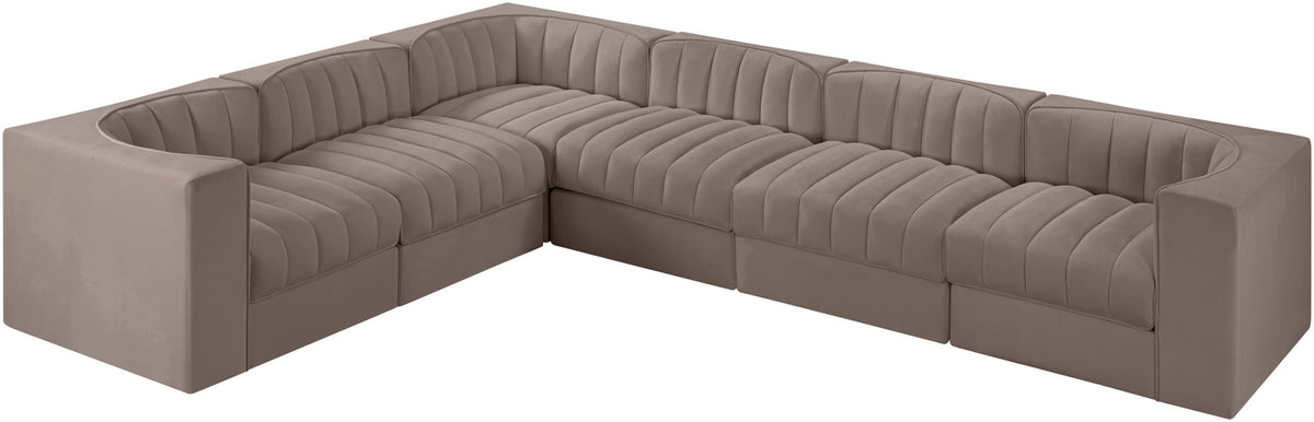 Rummi - Velvet Performance Fabric Upholstered 6 Piece Modular Sectional (With 3 Corner Chairs)