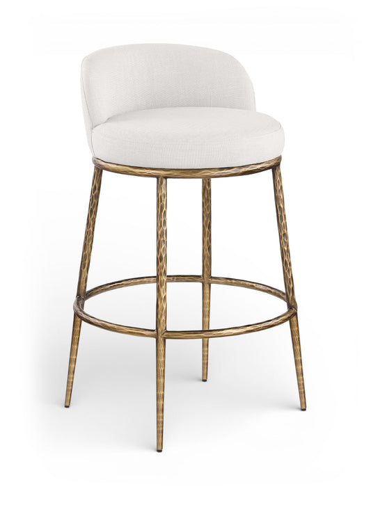 Ferro - Performance Fabric Upholstered Bar Stool - Cream / Antique Brass