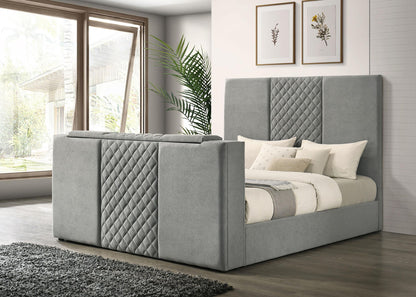 Tara 61-inch Upholstered Eastern King Panel TV Bed Grey