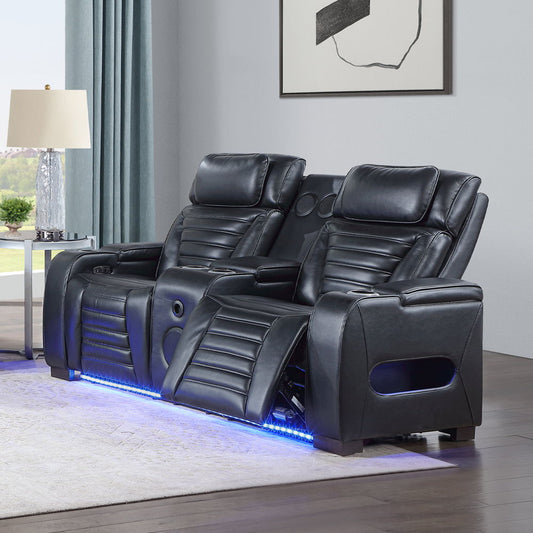 Ephron - Power Motion Loveseat With Console, Power Headrests, LED & Speakers - Black