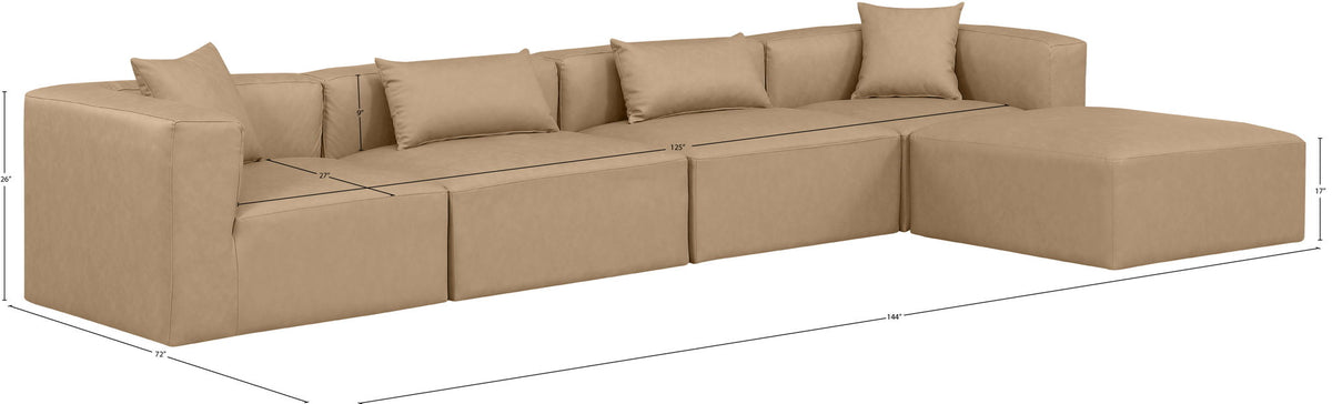 Cube - 5 Piece Modular Sectional With Chaise - Tan