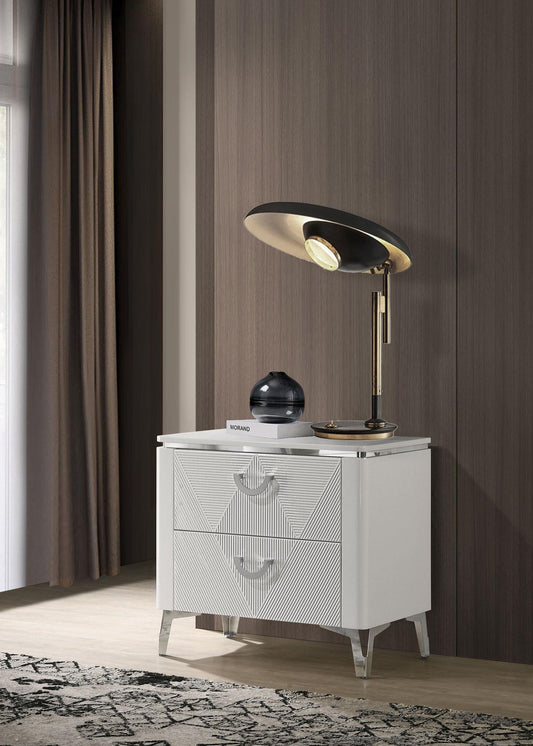Cassia 2-drawer Nightstand Bedside Table White High Gloss