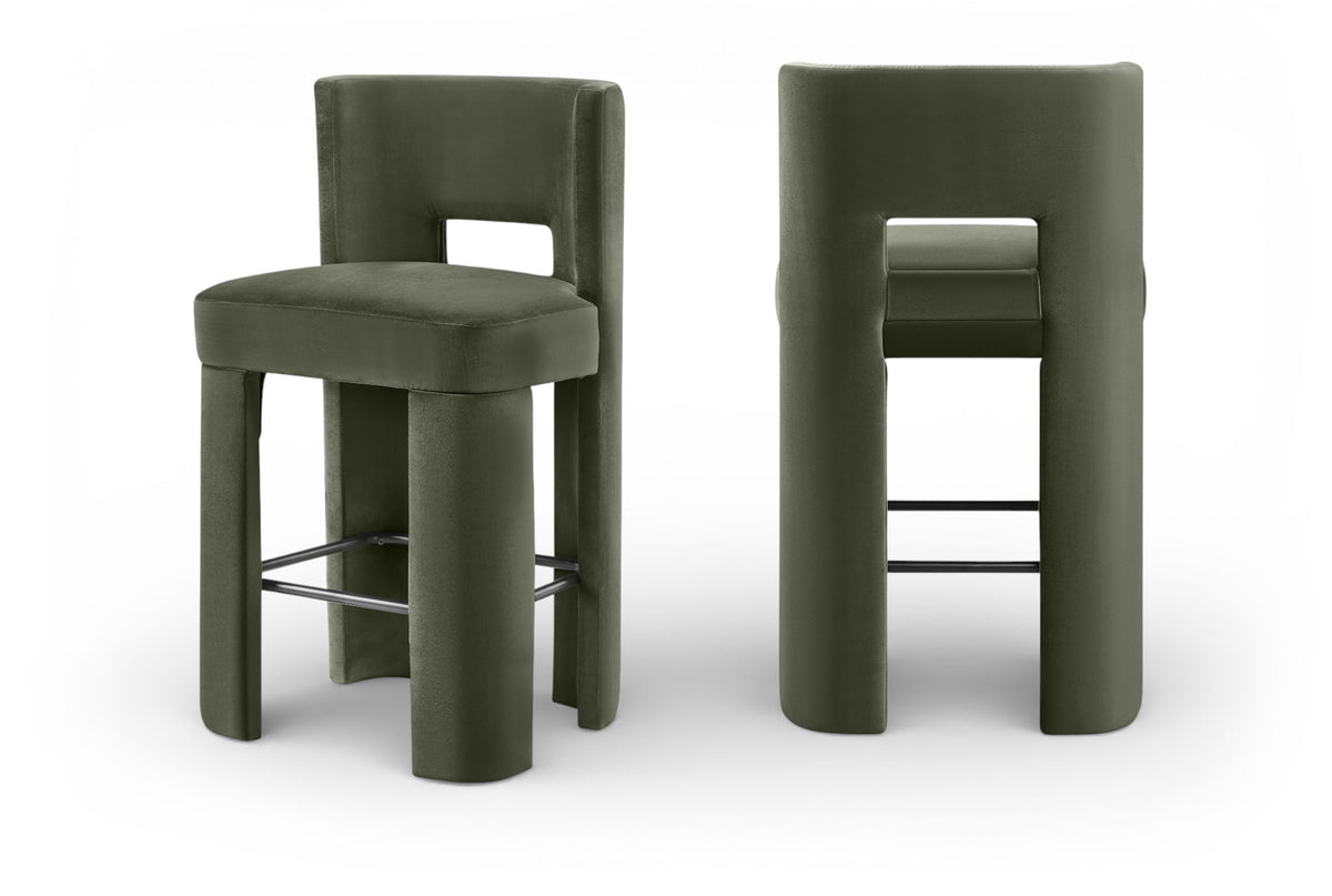 Zuno - Velvet Performance Fabric Upholstered Bar Stool (Set of 2)