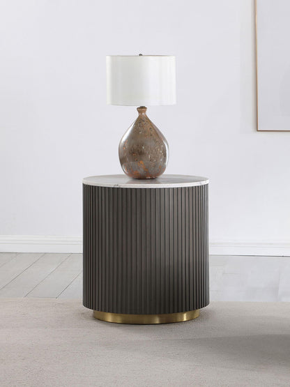 Jason Round White Marble Top Side End Table Charcoal
