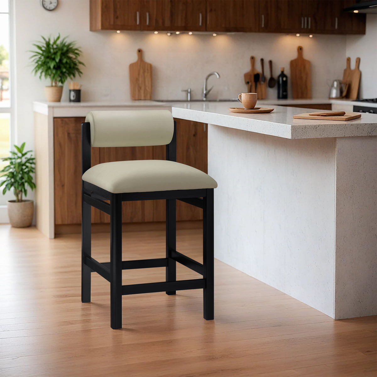 Roundhill - Faux Leather Counter Stool - Black Frame