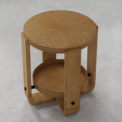 Escape - 3 Piece Occasional Table Set - Glazed Natural Oak / Black Metal Trim