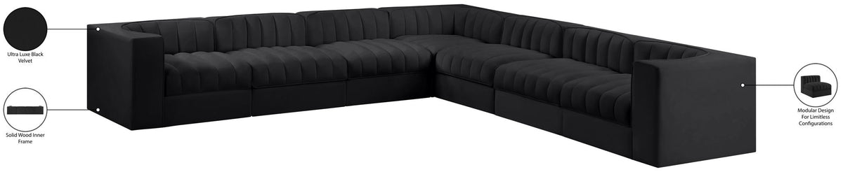 Rummi - Symmetrical Velvet Performance Fabric Upholstered 7 Piece Modular Sectional (With 3 Corner Chairs)