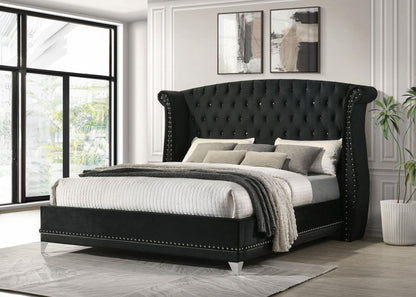 Barzini Upholstered Eastern King Wingback Bed Black