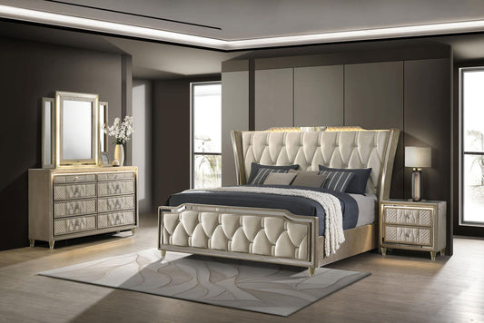 Lorient 4-piece California King Bedroom Set Ivory and Camel