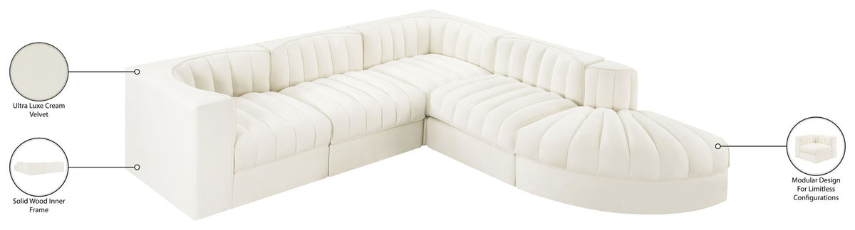 Rummi - Velvet Performance Fabric Upholstered 5 Piece Modular Sectional