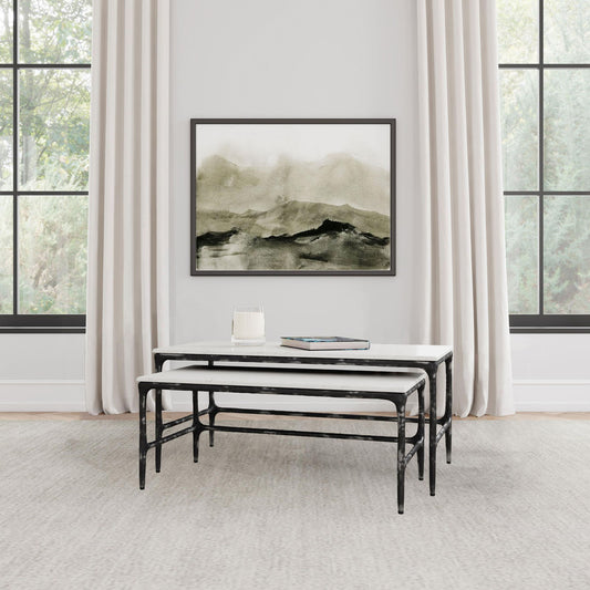 Ebby 2-piece Genuine Marble Top Nesting Coffee Tables White