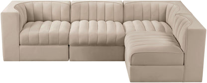 Rummi - Velvet Performance Fabric Upholstered 4 Piece Modular Sectional