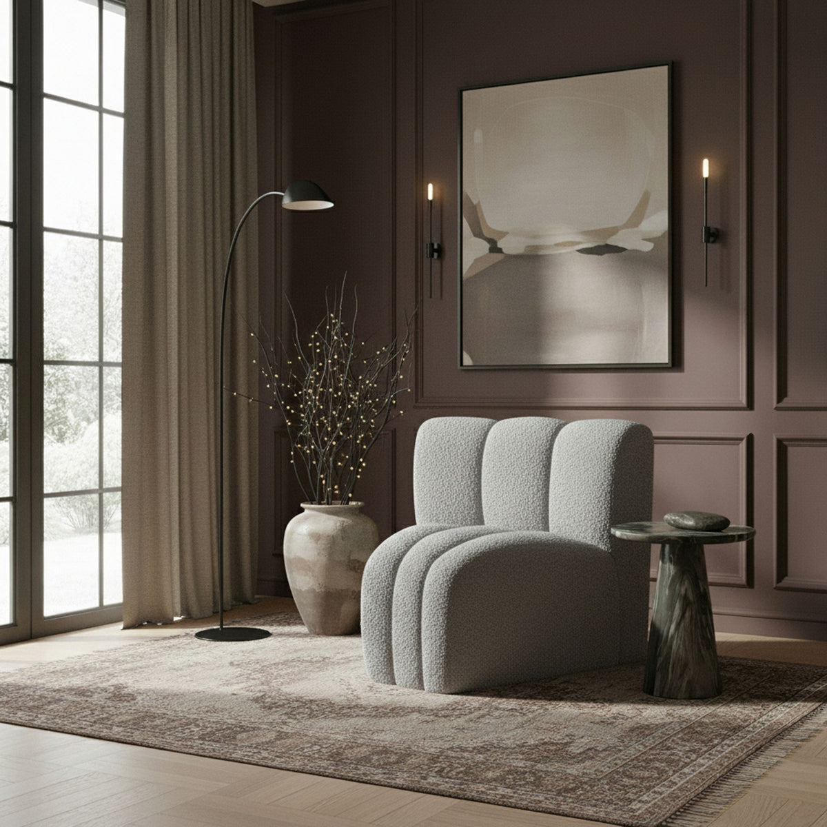 Arc - Boucle Fabric Curved Corner Chair