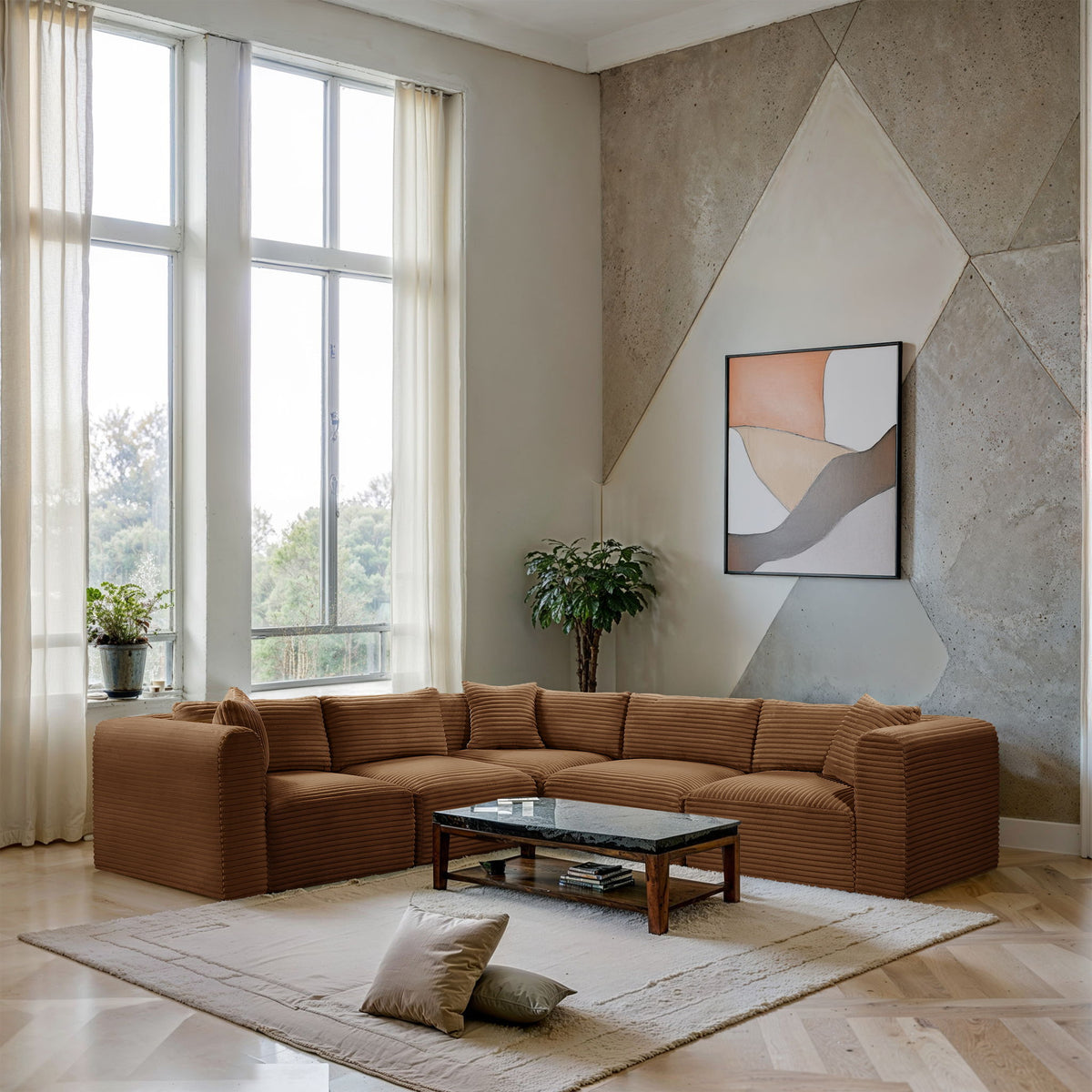 Shaggy - Fabric 5 Piece Modular Corner Sectional