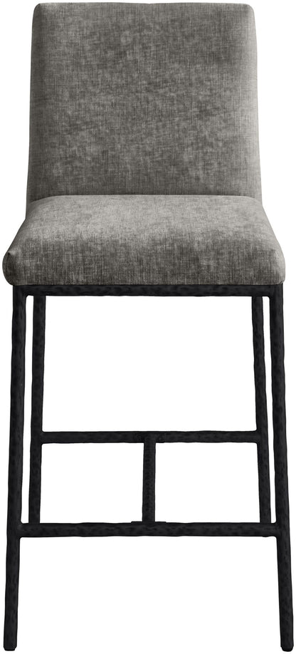 Reeves - Chenille Fabric Upholstered Counter Stool (Set of 2) - Black Base